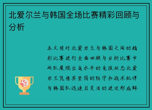 北爱尔兰与韩国全场比赛精彩回顾与分析
